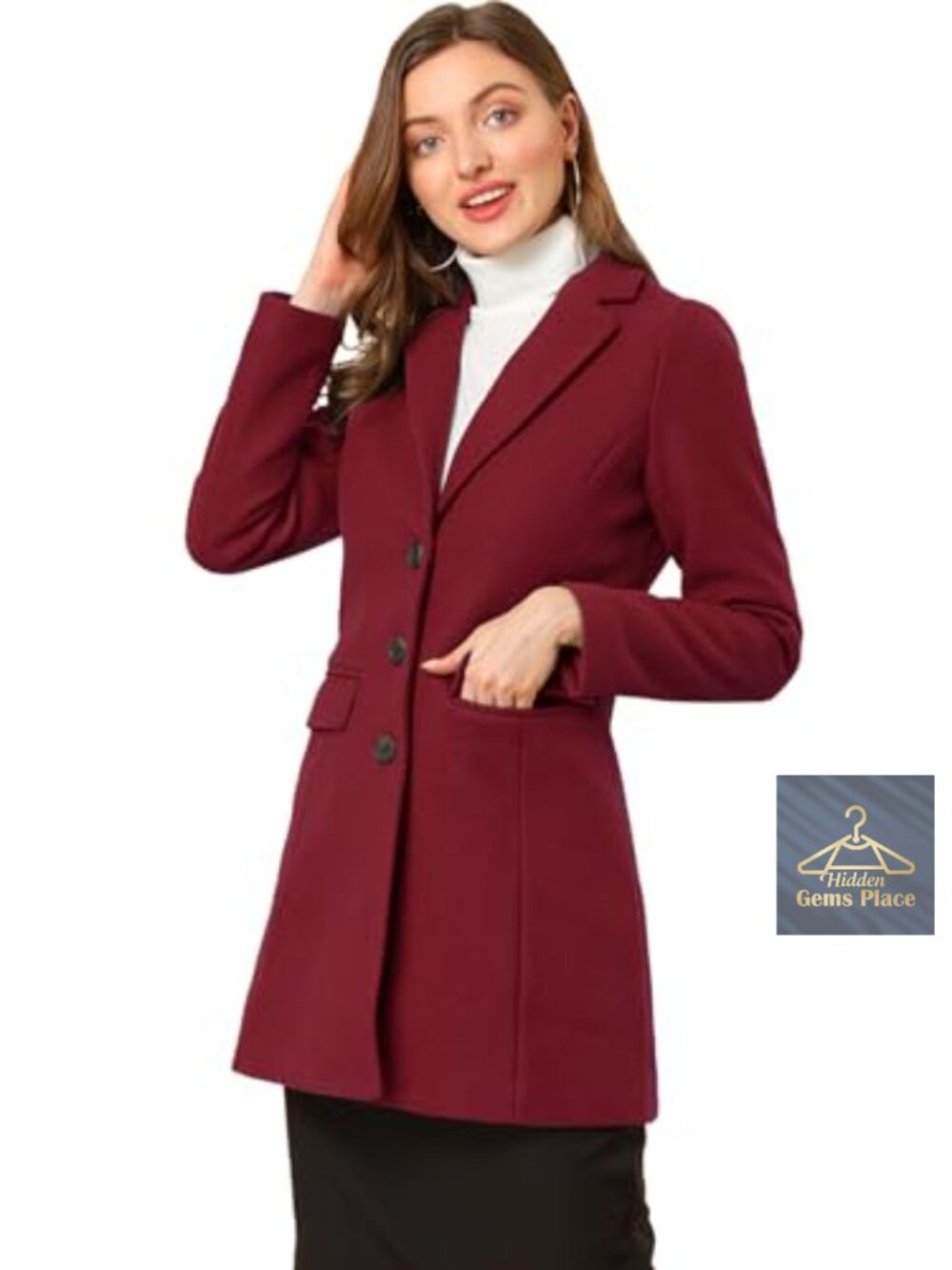 Single Breasted Peacoat Womens A-Line Long Sleeve Winter Work Office Coat